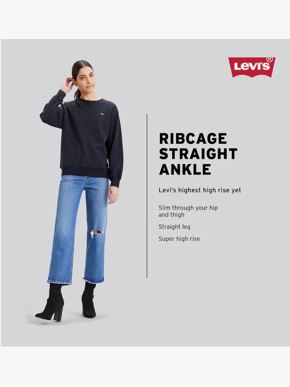 Levi's Ribcage Straight Ankle Jeans in Light Blue and gray wash -